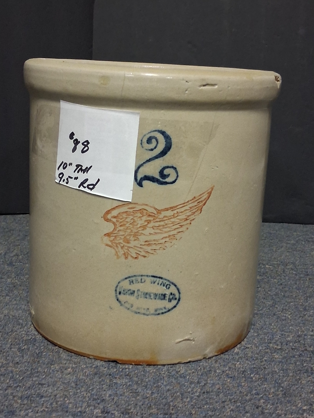 Red Wing 2-Gallon Stoneware Crock with Wing Motif